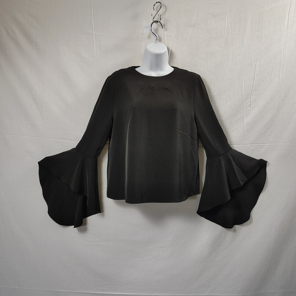 Carmen Marc Valvo Black Dramatic Bell Sleeve Blouse Top Womens Size 2 Whimsigoth - Picture 1 of 8